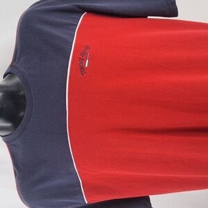 2003 Tommy Jeans embroidered 2XL red & blue colorblock casual texture shirt
